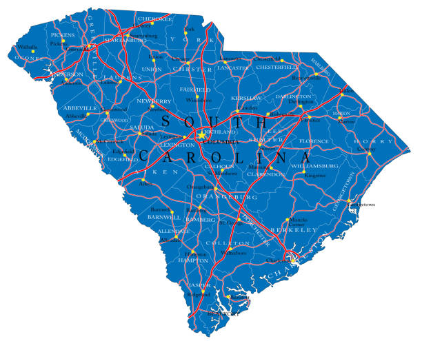 ilustrações, clipart, desenhos animados e ícones de mapa político do estado da carolina do sul - south carolina map cartography outline