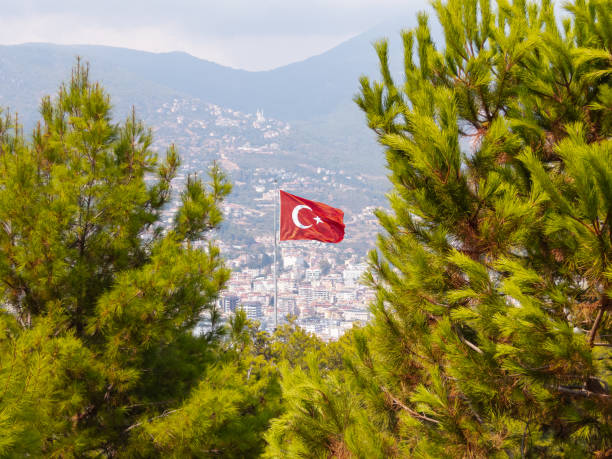istock Turkish flag on the background of Alanya 1222971492