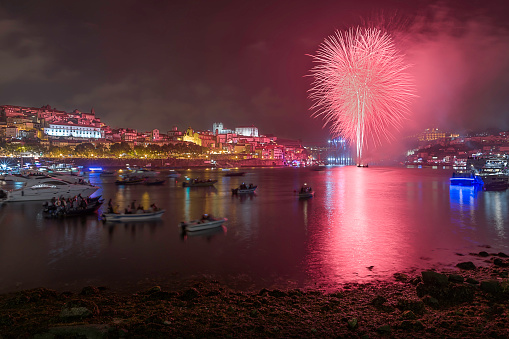Fireworks in Porto during the celebration of S. João, Portugal.