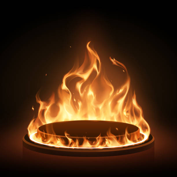 검은 색 배경에 불꽃 반지가있는 연단 - candle heat gold burning stock illustrations
