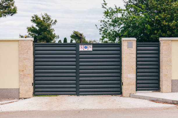 Modern Black Gate at the Entrance to the Estate (Mockup) stock photo