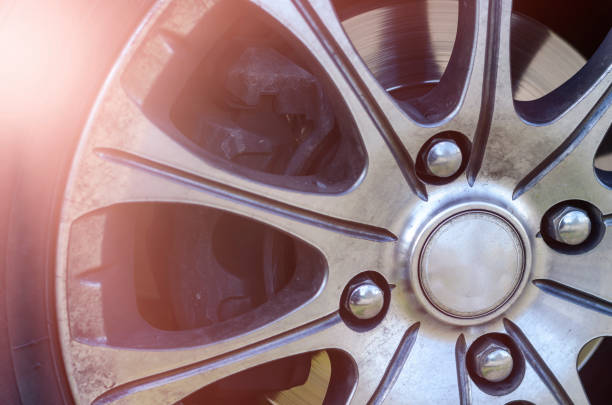 istock Alloy wheel with dirt and oil. 1222976806