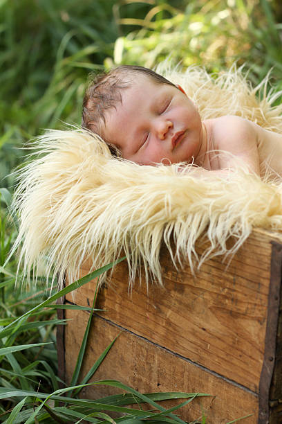 istock Newborn baby outside in a box 122297696