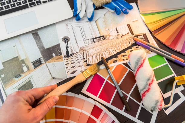 istock Male hand work with color sampler for design home 1222981978