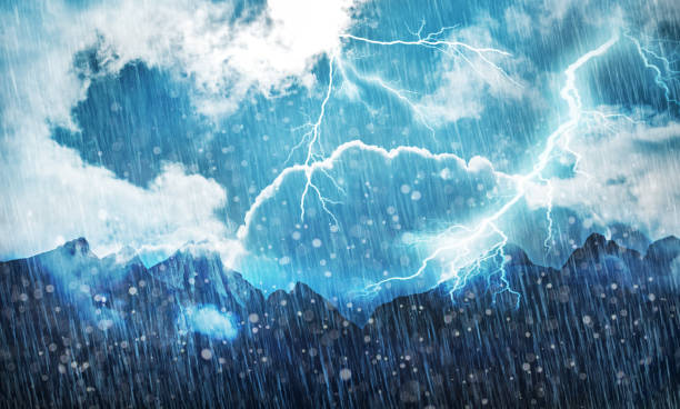 zła pogoda i burza w górach ilustracja - thunderstorm lightning storm monsoon zdjęcia i obrazy z banku zdjęć