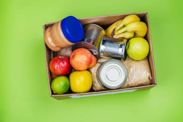 istock Food donation box, various products 1222987106