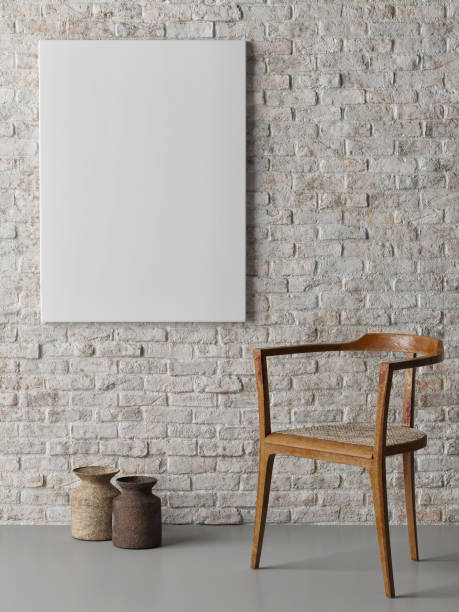 istock Mock up poster on brick wall, Scandinavian style 1222989977