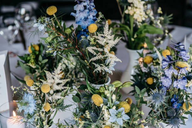 istock blue and yellow wedding decoration 1222992386