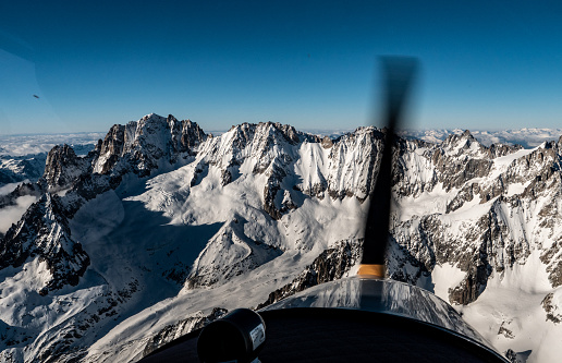 Flying over the Alps in winter