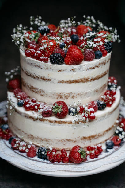 istock half naked vintage wedding cake with berries 1222992767