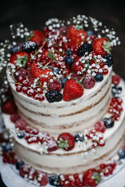 istock half naked vintage wedding cake with berries 1222993389