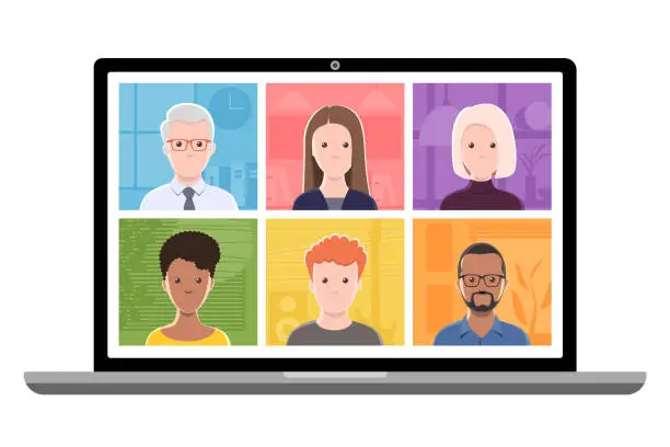 Vector illustration of Video conference on a laptop computer.