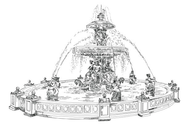 パリのコンコルド広場の噴水を描く画像 - fontaine des mers点のイラスト素材／クリップアート素材／マンガ素材／アイコン素材