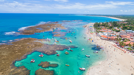 Aerial view of coral and the beach of Porto de Galinhas in North east Brazil