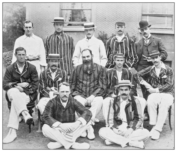 Antique black and white photograph of sport, athletes and leisure activities in the 19th century: Cricket Team with W G Grace Antique black and white photograph of sport, athletes and leisure activities in the 19th century: Cricket Team with W G Grace cricket team stock illustrations
