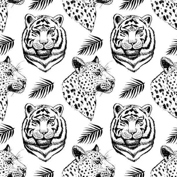 Vector illustration of Tigers Seamless Pattern