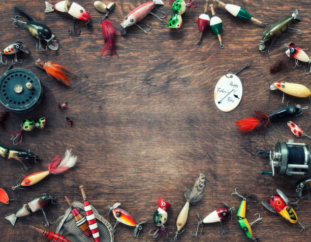 istock Vintage Fishing Lure Background 1222999609