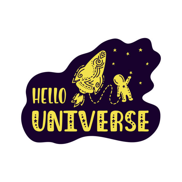 Inspirational vector lettering phrase: Hello Universe. Hand drawn kid poster. Inspirational vector lettering phrase: Hello Universe. Hand drawn kid poster. Typography quote about cosmos. Unique sticker. Graphic illustration isolated on white background. cartoon of the how to draw a infinity sign stock illustrations
