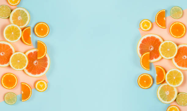 Citrus Fruits on Graphical Pastel Background