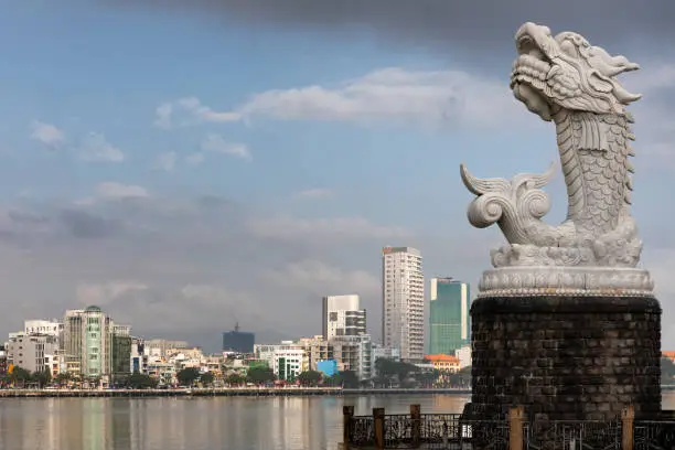 Photo of Carp Dragon Statue (Ca Chep Hoa Rong) on the river bank in Da Nang city