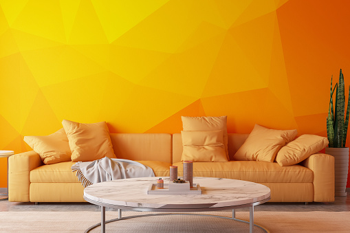 Orange Living Room with Sofa. 3d Render