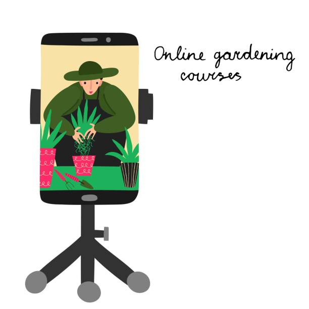 kursy ogrodnicze online. - gardening humor meeting conference call stock illustrations