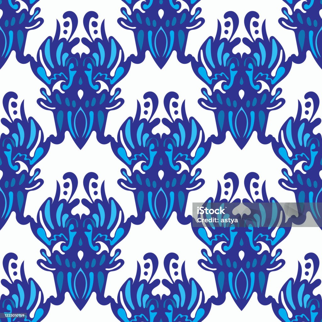 Blue And White Damask Seamless Pattern Wallpaper Tiles Stock