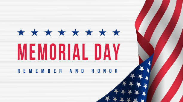 Memorial Day - Remember and Honor Poster. Usa memorial day celebration. American national holiday Memorial Day - Remember and Honor Poster. Usa memorial day celebration. American national holiday. Invitation template with red text and waving us flag on white wooden background. Vector illustration memorial day background stock illustrations