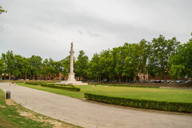 Piazza Ariostea in Ferrara, region of Emilia Romagna, Italy. The area is decorated with statue of column.