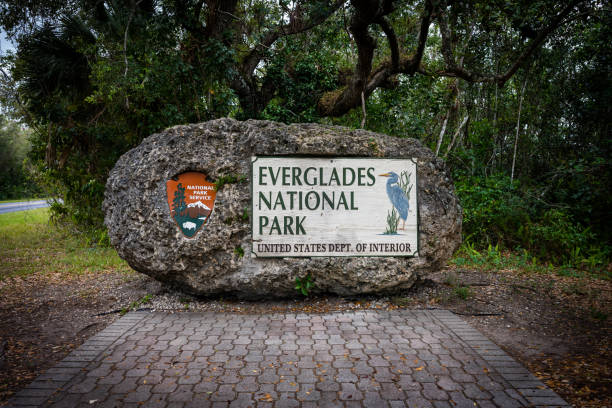 cartel del parque nacional everglades - parque nacional everglades fotografías e imágenes de stock