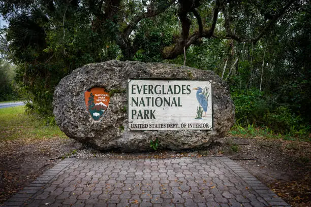 Homestead, United States: Everglades National Park Sign at entrance to popular Florida park