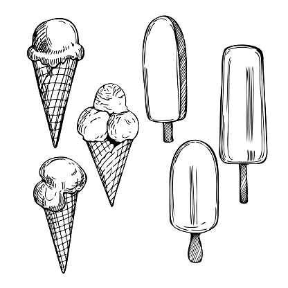 Hand drawn ice cream on white background. Vector sketch  illustration.