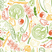 istock Hand drawn stylized vegetables. Vector  pattern. 1223013223