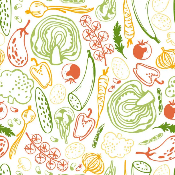 Vector illustration of Hand drawn stylized vegetables. Vector  pattern.