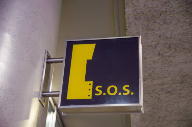 istock Emergency SOS Sign symbol in Public Transportation Subway Security system 1223015851