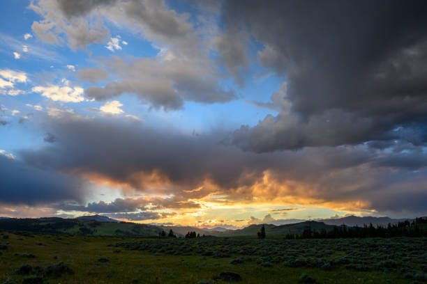 istock Sunset Highlights Low Clouds in Storm Over Yellowstone 1223015880