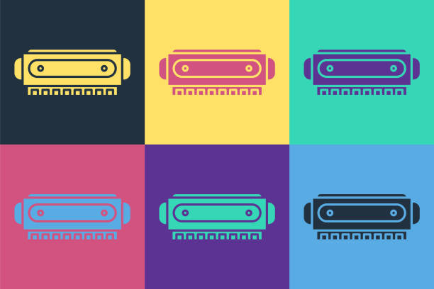 illustrations, cliparts, dessins animés et icônes de icône harmonica pop art isolée sur fond de couleur. instrument. illustration vectorielle - blues harp