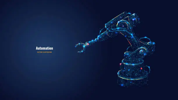 Vector illustration of Polygonal robotic arm as a concept of automation