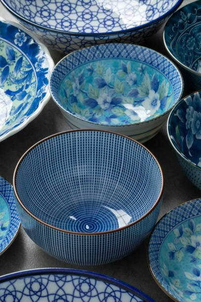 istock Collection of blue Japanese bowls 1223016536