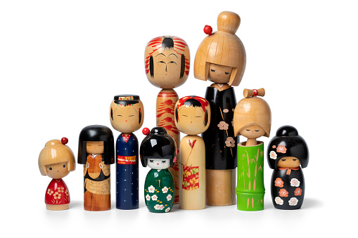 Collection of Japanese kokeshi dolls
