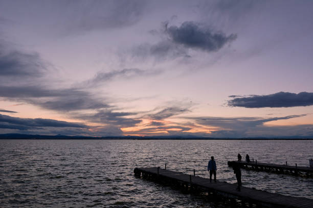 istock Jetty on a lake a stormy day, sunset 1223019360