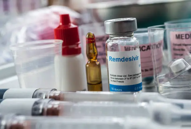 Medication prepared for people affected by Covid-19, Remdesivir is a selective antiviral prophylactic against virus that is already in experimental use, conceptual image