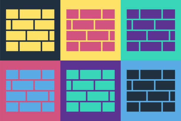 ilustrações, clipart, desenhos animados e ícones de ícone de tijolos de pop art isolado em fundo de cor. ilustração vetorial - construction material material brick building activity