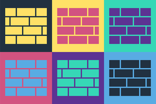 Pop art Bricks icon isolated on color background. Vector Illustration