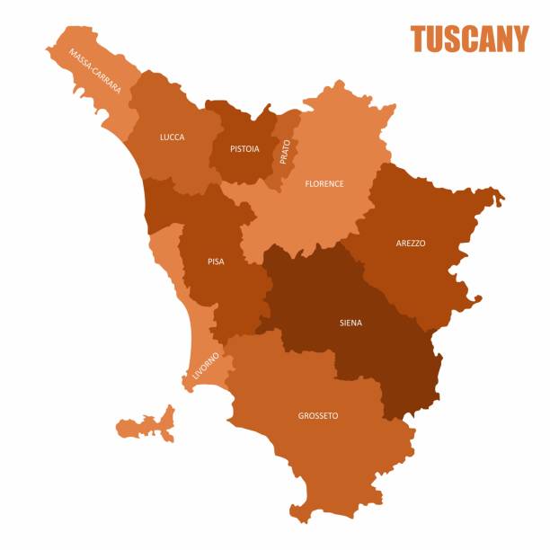 Tuscany regions map Tuscany regions map with labels isolated on white background arezzo stock illustrations