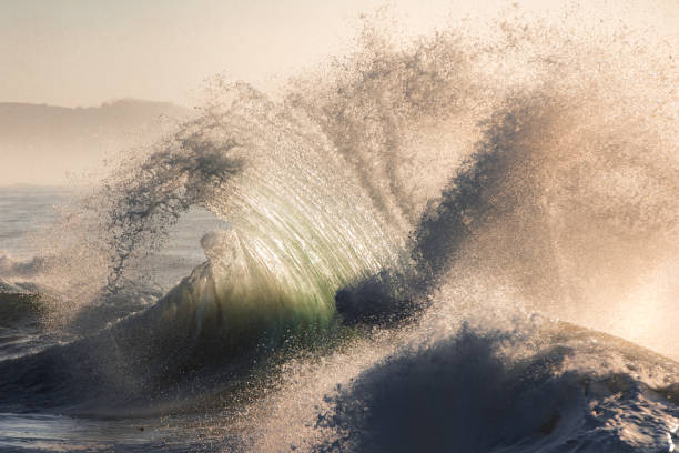 istock Powerful wave erupting in the sea during golden light 1223024056