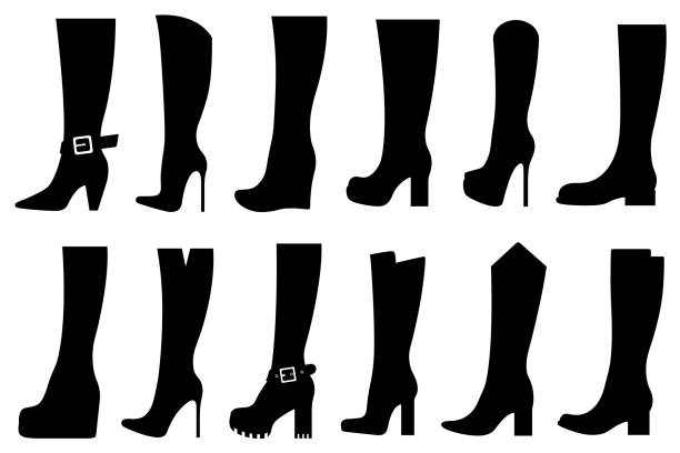 Set of different boots Set of different boots isolated on white belt leather isolated close up stock illustrations