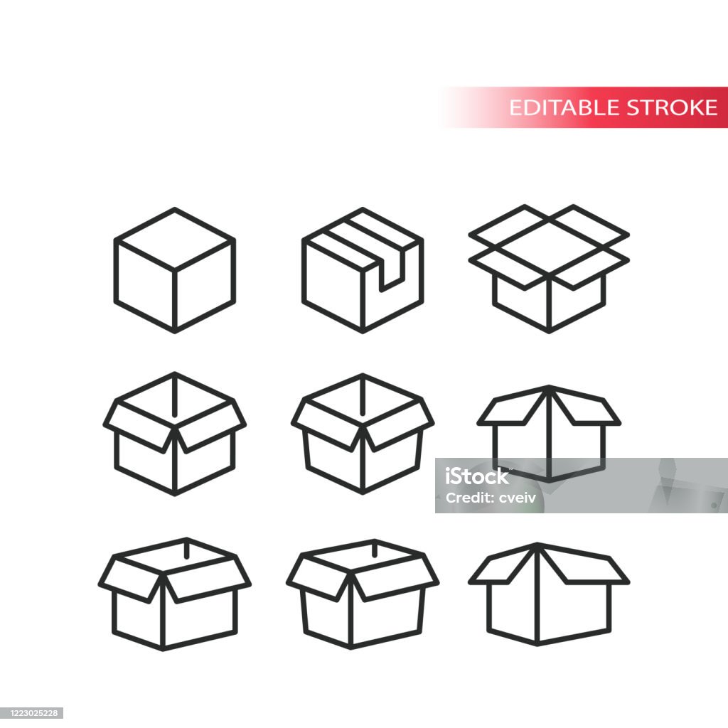 Objects Box Outline Outline Box Vector Set Stock Illustration - Download Image Now - Box ...