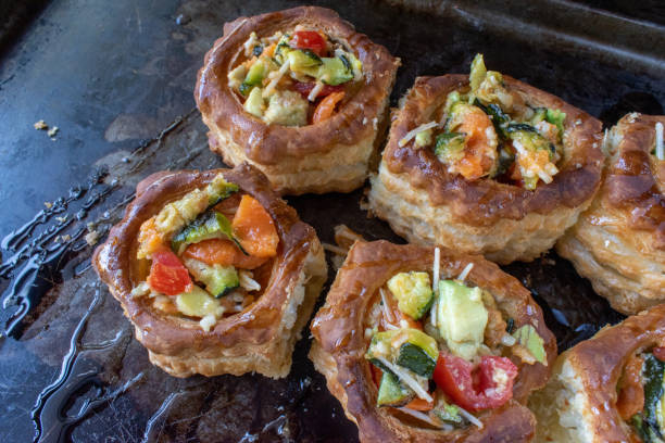 puff pastry rounds filled with vegetables