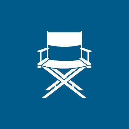 Director Chair Icon On Blue Background. Blue Flat Style Vector Illustration.